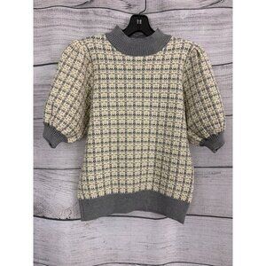 THML Cream and Gray Patterned Crewneck Sweater